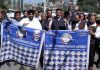 PRI members staging protest in Jammu on Monday. —Excelsior/Rakesh