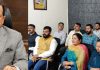 Union Minister Dr Jitendra Singh holding an online feedback session with PRI representatives of his constituency, on Sunday.