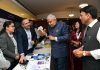 Vice President Jagdeep Dhankhar along with the Union Minister for Health and Family Welfare, Chemicals and Fertilizers Mansukh Mandaviya visiting 'Market Place' at the International Symposium on Health Technology Assessment 2023, in New Delhi on Friday. (UNI)