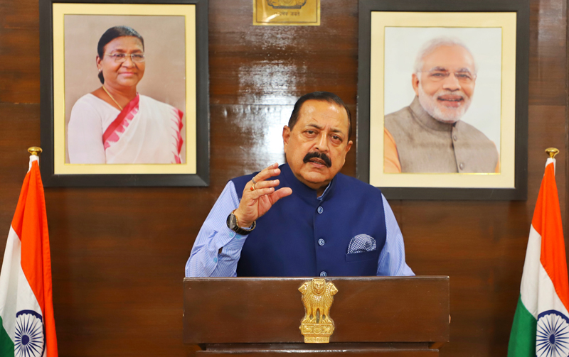 Union Minister Dr Jitendra Singh addressing the G20 Space Economy Leaders meeting organised under India’s G20 presidency, at Shillong on Monday.