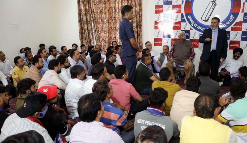 Apni Party president Altaf Bukhari addressing party workers in Jammu.
