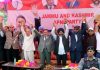 Top leaders of Apni Party during a public rally at Mandi in Poonch district.