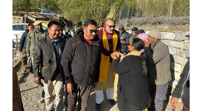 Union Minister for Rural Development and Panchayati Raj Giriraj Singh during his visit to Leh on Tuesday.