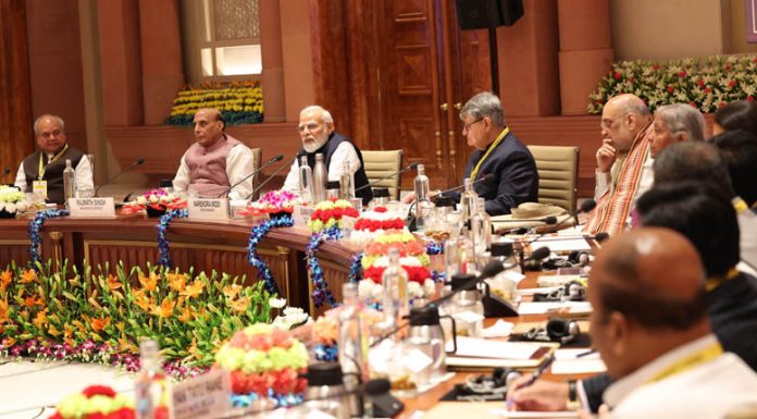 Prime Minister Narendra Modi chairing the 8th meeting of NITI Aayog Governing Council in New Delhi on Saturday.(UNI)