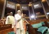 Prime Minister Narendra Modi installs ‘Sengol’ at new Parliament building in New Delhi on Sunday. (UNI)