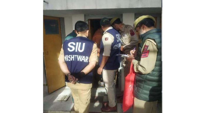 An SIU Kishtwar team conducting raid at the residence of a militant on Wednesday.