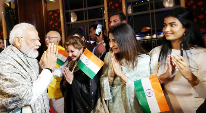 Prime Minister Narendra Modi receives warm welcome by Indian community in Sydney on Monday. (UNI)