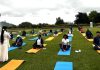 G20 delegates at a special yoga session in Srinagar on Wednesday.