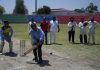 JMC Commissioner Rahul Yadav playing a shot during the tournament as special guest at MA Stadium Jammu on Wednesday.