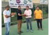 ADGP Mukesh Singh felicitating a player at Jammu on Monday.