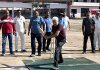 A veteran cricketer of J&K testing his batting skills while inaugurating RKGM Veteran T-20 Cricket Tournament at Parade Ground, Jammu.