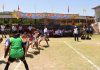 Players in action during a Kabaddi match in Mini Stadium, Rajouri on Saturday.