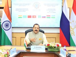 Union Minister Dr Jitendra Singh, as representative Minister of the host country India, addressing the Shanghai Cooperation Organisation (SCO) nations' Ministerial meet.