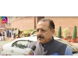 Union Minister Dr Jitendra Singh speaking to the media outside the new Parliament building at New Delhi on Sunday.