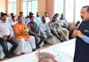 Union Minister Dr Jitendra Singh addressing the BJP party workers during Mandal and Booth level campaigning for upcoming Lok Sabha byelection at Jalandhar on Wednesday.