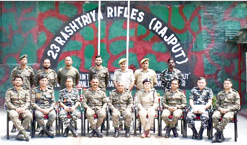 Senior officers of Army, J&K Police and Paramilitary forces posing together during a table-top exercise in Ramban district.