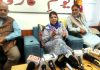 PDP chief and former Jammu and Kashmir Chief Minister Mehbooba Mufti addressing a press conference in Srinagar on Wednesday. (UNI)