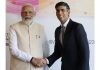 British Prime Minister Rishi Sunak, right, meets with Indian Prime Minister Narendra Modi during the G7 Summit in Hiroshima, western Japan on Sunday. (UNI)