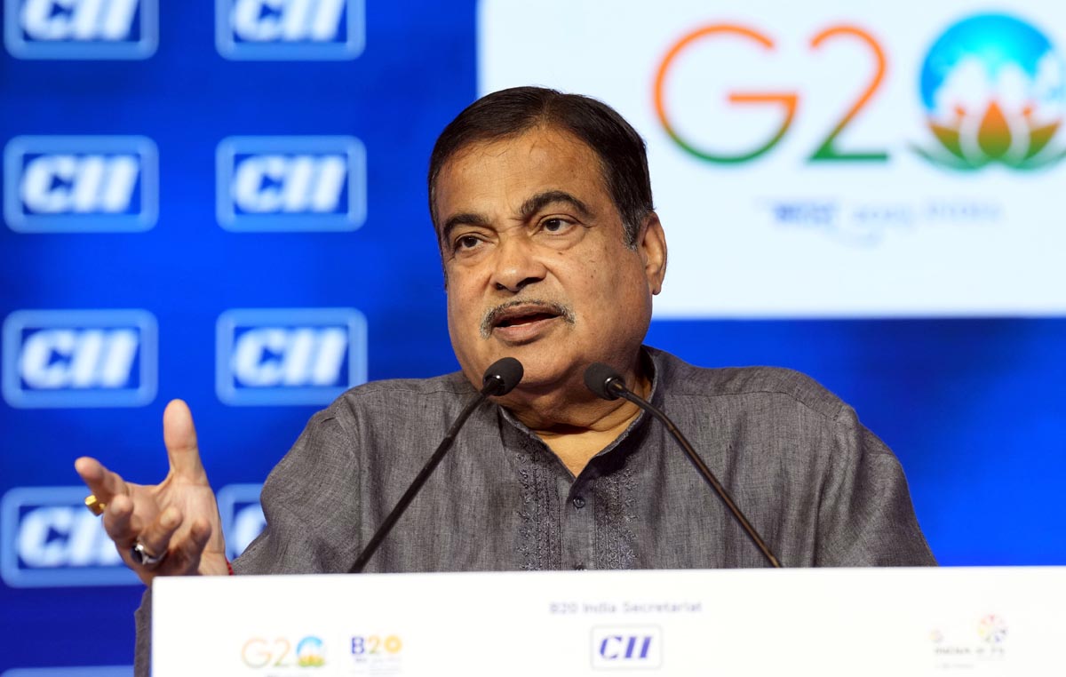 Union Minister for Road Transport and Highways, Nitin Gadkari addresses the CII Annual Session 2023, in New Delhi on Wednesday. (UNI)