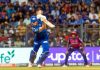 Tim David in action during his unbeaten knock of 45 runs against Rajasthan Royals at Mumbai on Sunday.