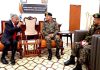 Northern Command Chief Lt Gen Upendra Dwivedi and GoC Leh Corps Lt Gen Rashim Bali briefing LG Ladakh Brig (Retd) B D Mishra on LAC situation in Leh on Wednesday.