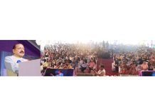 Union Minister Dr Jitendra Singh addressing the gathering after inauguration of Lavender festival in Bhaderwah on Sunday.