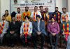 Newly elected committee members posing alongwith president and general secretary of Ice Hockey Association of India at Srinagar on Sunday.