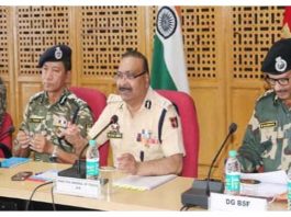 DGP Dilbag Singh chairing a high-level joint meeting in Srinagar on Saturday.
