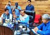 Union Minister Dr Jitendra Singh chairing a meeting at Doda on Saturday.