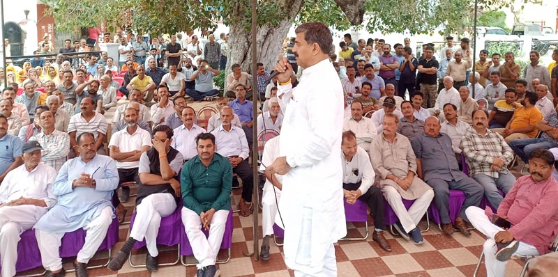 MP Jugal Kishore Sharma addressing a gathering in Samba on Thursday.