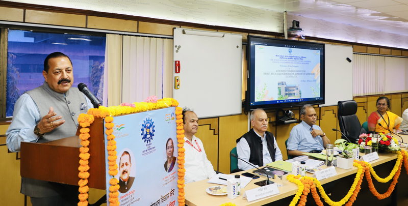 Union Minister Dr Jitendra Singh delivering keynote address to newly recruited Scientists from different streams, during the Induction Programme at CSIR - Human Resource Development Centre, Ghaziabad on Wednesday.