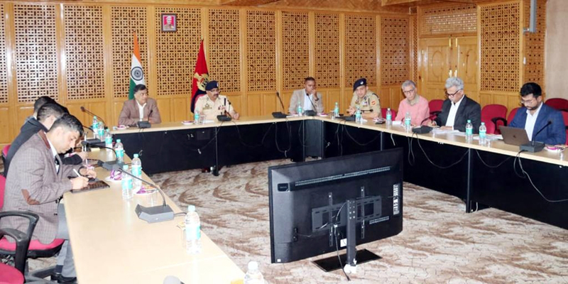 DGP Dilbag Singh chairing a meeting of police officers in Srinagar on Friday.