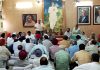 Senior NC leader Rattan Lal Gupta addressing a party meeting in Jammu on Monday.