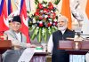 Prime Minister Narendra Modi and Prime Minister of Nepal Pushpa Kamal Dahal 'Prachanda' during their joint press statement after a meeting at the Hyderabad House, in New Delhi on Thursday. (UNI)