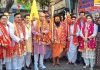 Jammu Mayor Rajinder Sharma and Col ML Thappa flagging off the annual Sudhmahadev Chhari Yatra from Jammu on Monday.