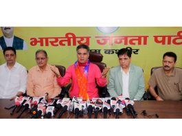 BJP leaders at a press conference at Jammu on Tuesday. —Excelsior/Rakesh