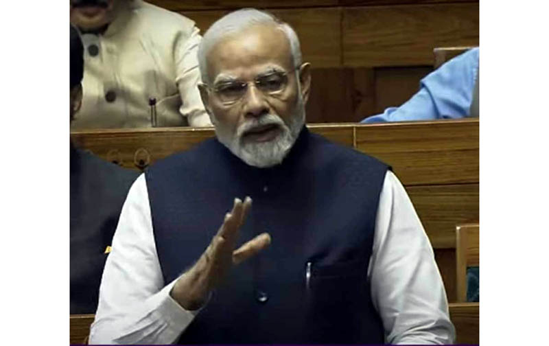 Prime Minister Narendra Modi speaks in the Lok Sabha during special session of the Parliament, in New Delhi on Thursday. (UNI)