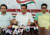 JKPCC chief spokeperson Ravinder Sharma addressing press conference in Jammu on Wednesday. -Excelsior/Rakesh