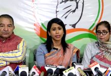 Congress National spokesperson Dr Shama Mohammad during a press conference at party headquarters in Srinagar on Monday. -Excelsior/Shakeel
