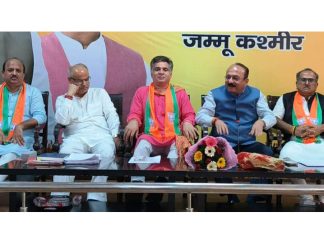 BJP leaders during a meeting at party office Jammu on Thursday.