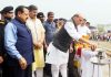 Defence Minister Rajnath Singh dedicating to the nation Devak Bridge and 89 other projects constructed by Border Roads Organisation in Samba on Tuesday.