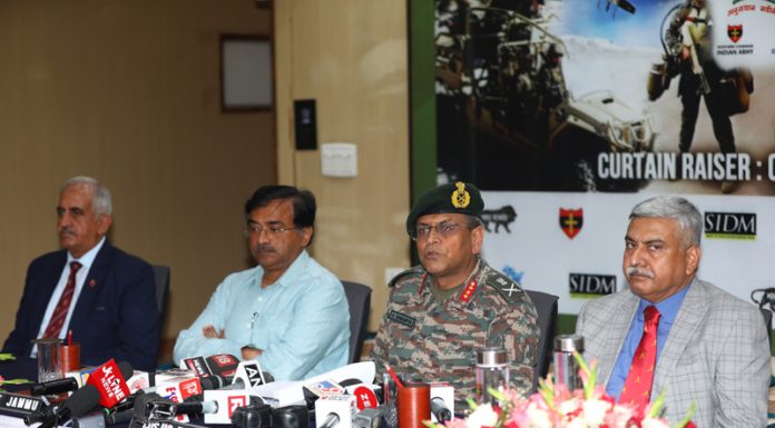 Lt Gen Anindya Sengupta and others at a press conference in Jammu on Wednesday. - Excelsior/Rakesh