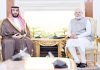 Prime Minister Narendra Modi in a bilateral meeting with the Crown Prince and Prime Minister of Saudi Arabia Mohammed bin Salman bin Abdulaziz Al Saud at Hyderabad House in New Delhi on Monday. (UNI)