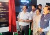 Union Minister Dr Jitendra Singh, flanked by the martyr's parents, during the renaming ceremony of Udhampur Railway Station as "Martyr Captain Tushar Mahajan Railway Station", at Udhampur on Saturday.