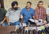 Deep Mehra, gen secy JKCCPEU flanked by other senior members addressing a press conference in Jammu on Friday. —Excelsior/Rakesh