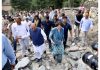 AICC General Secretary Priyanka Gandhi taking stock of the disaster at Deori Village in Mandi, Himachal Pradesh on Tuesday. (UNI)