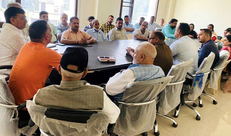 BJP leaders during a meeting at party office Rajouri on Tuesday