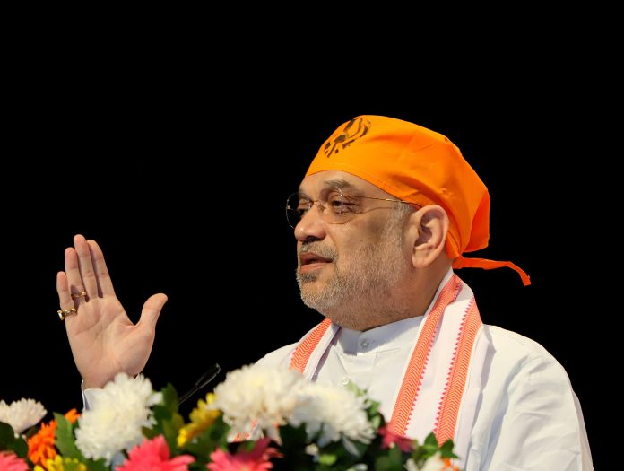 Union Home Minister Amit Shah speaks during a program organised by the 'Delhi Sikh Gurudwara Management Committee (DSGMC)'