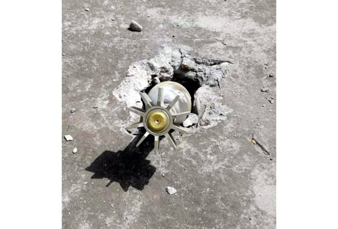 A mortar shell fired by the Rangers in Arnia sector on Thursday night.