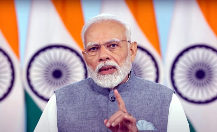Prime Minister Narendra Modi digitally addresses the flagging off ceremony of ferry services between India and Sri Lanka